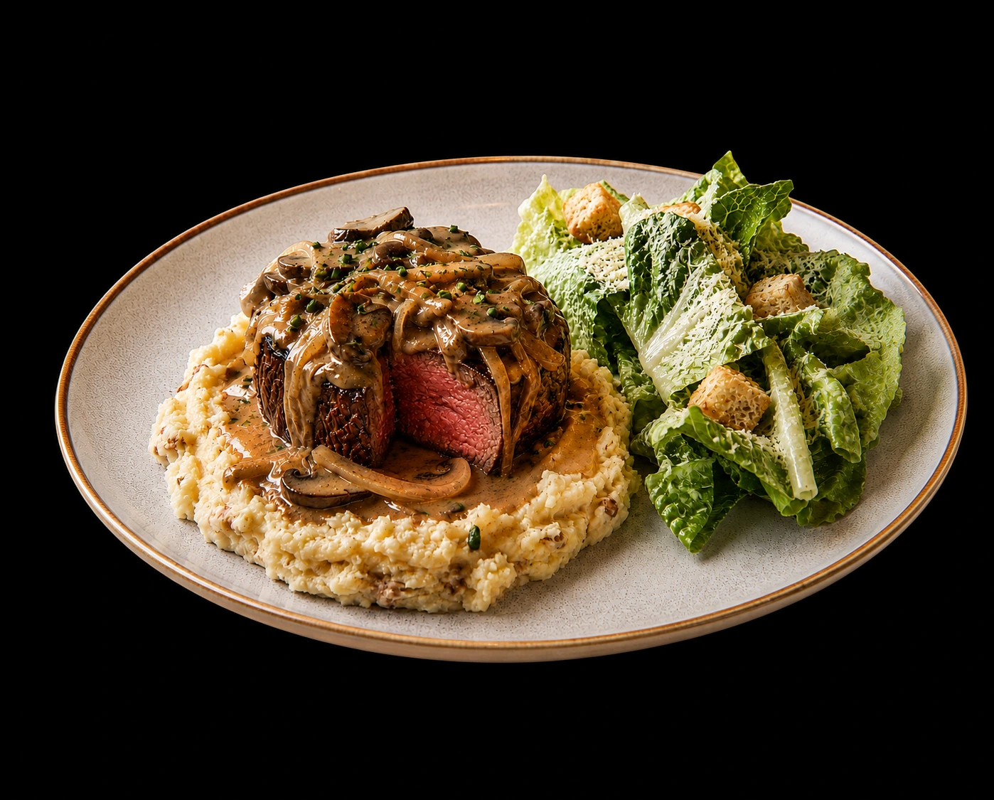 Filet Mignon with a Chardonnay Mushroom Gorgonzola Sauce